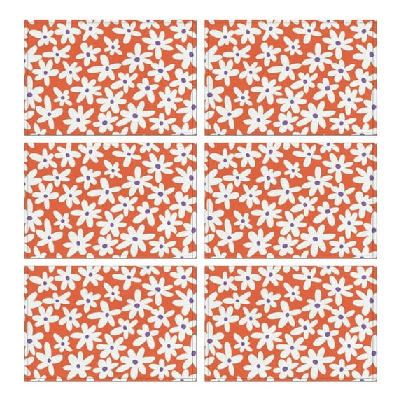 Orange Daisy Flower White Petals Pattern Summer Placemats Table Placemats Set Of 6-Linen Kitchen Washable Placemats Table Mats 11.8"x17.7" Non-Slip Heat Resistant