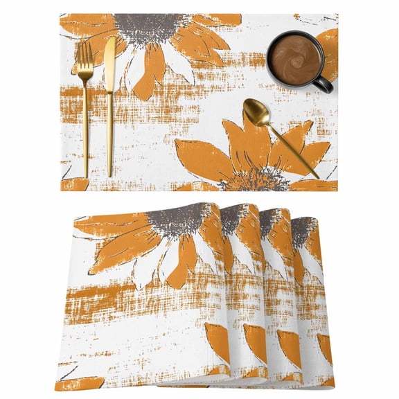 Orange Daisy Placemats Set of 1, Vintage Minimalist Plants Mottled Texture Non-Slip Place Mats Washable Table Mats for Kitchen Dining Table Decorations Indoor/Outdoor