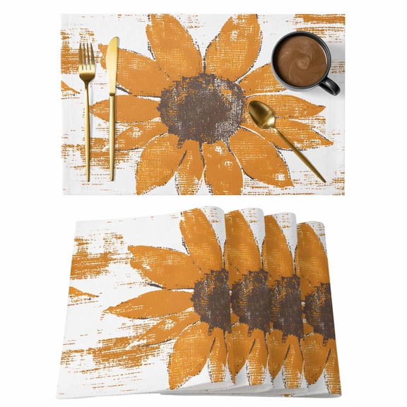 Orange Daisy Placemats Set of 12, Minimalist Vintage Plants Mottled Texture Non-Slip Place Mats Washable Table Mats for Kitchen Dining Table Decorations Indoor/Outdoor