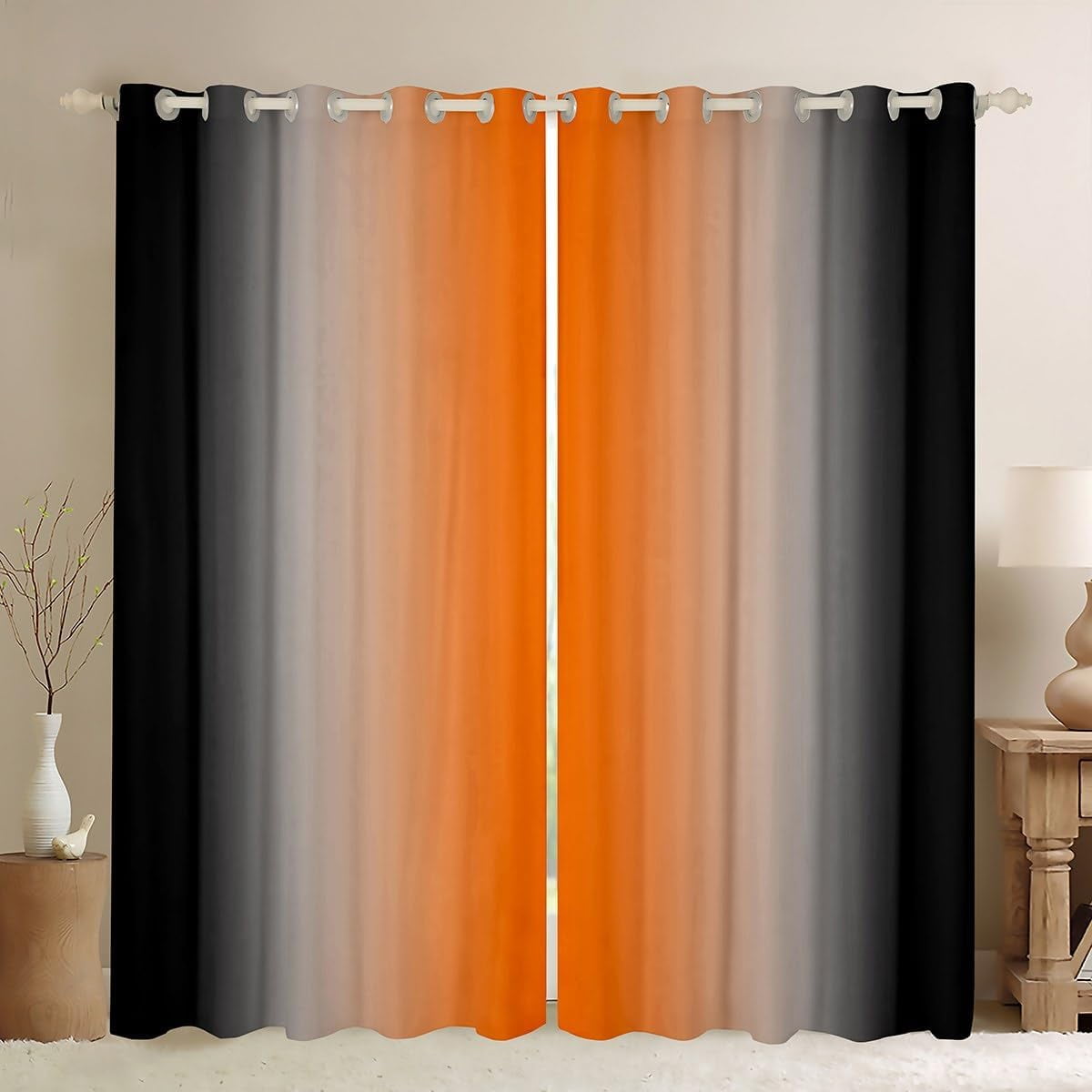 Orange Darkening Drapes (2 Panels, 42 x 54 Inch) Ombre Black Curtains for Bedroom Living Room for Kids Decor Gradient Style 30%-50% Blackout Curtains Abstract Window Treatments