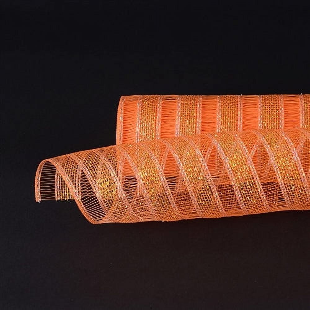 Orange - Deco Mesh Eyelash Metallic Stripes - (21 Inch x 10 Yards)