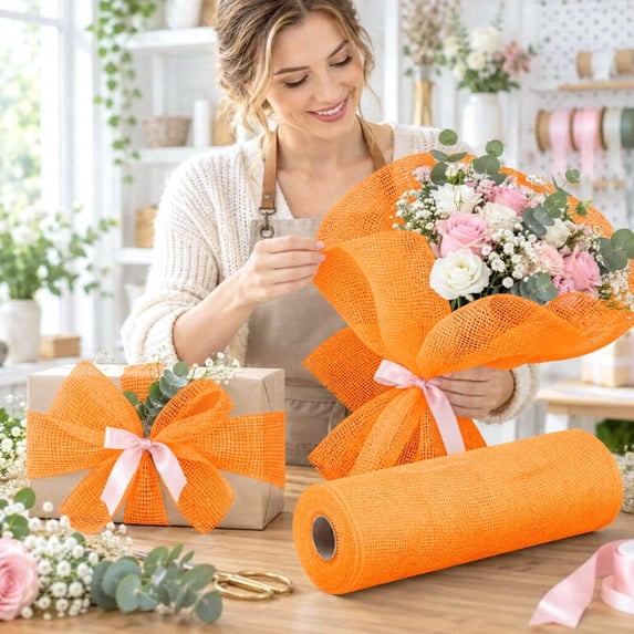 Orange Deco Mesh Ribbon Roll, 10 Yards 10 Inch Wide PP Mesh Fabric for ...