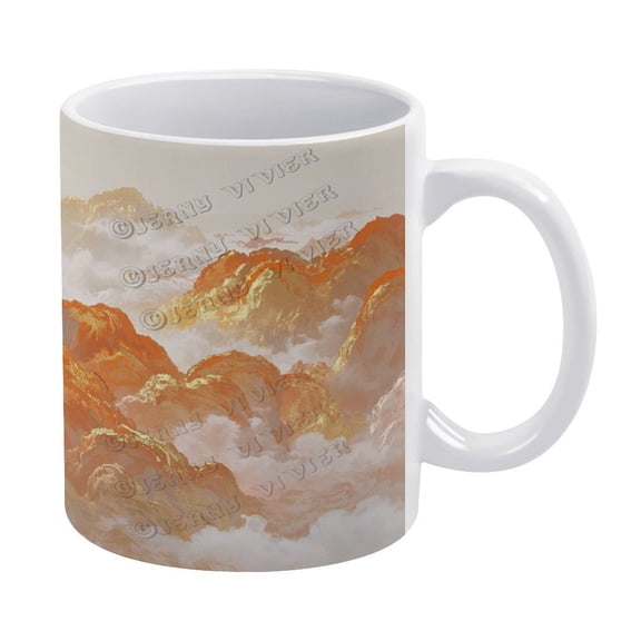 Orange Decor Mountain Themed 11 oz Ceramic Coffee Mug - Tea Cup for Office and Home
