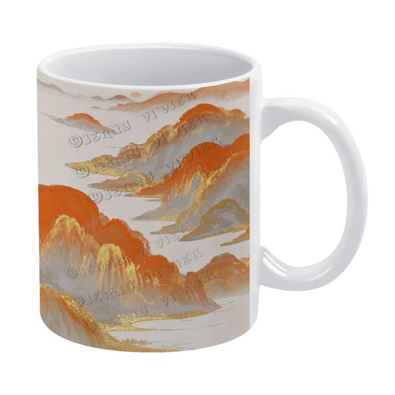 Orange Decor Mountain Themed 11 oz Coffee Mug - Ceramic, Stylish, and Functional