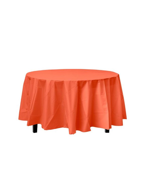 Orange Decorations | Round Orange Table Cloth | Round Plastic Table Cover - Orange - 84in. - 1 Piece (fdp91016)