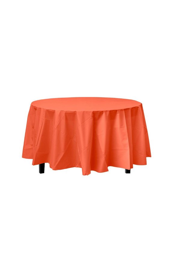 Orange Decorations | Round Orange Table Cloth | Round Plastic Table Cover - Orange - 84in. - 1 Piece (fdp91016)
