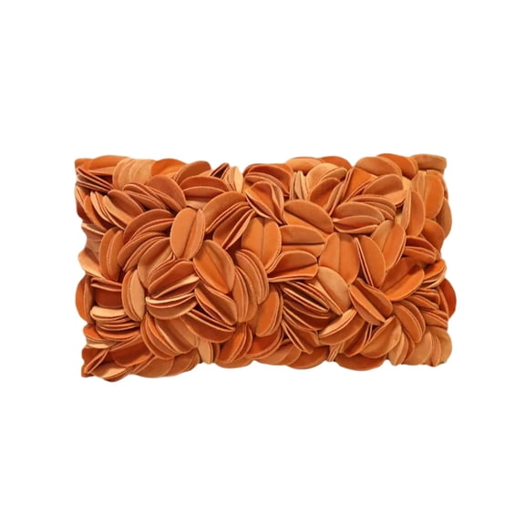 Orange Decorative Lumbar Pillow With Raised Flower Pattern For Couch And Bedroom Styling