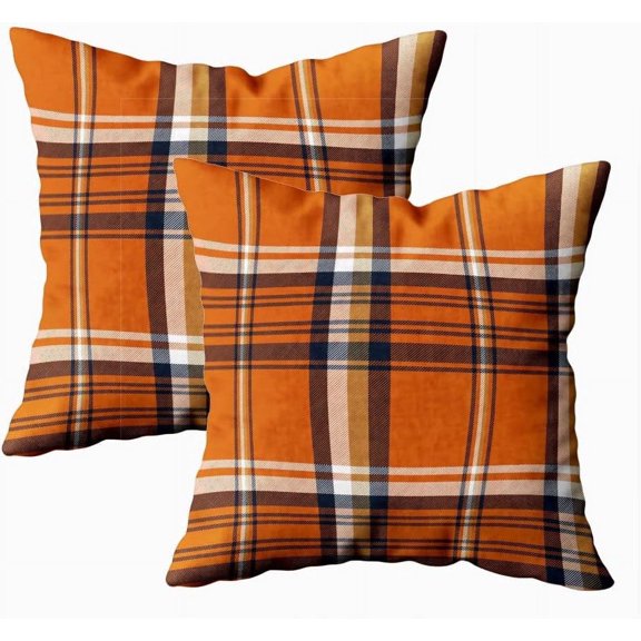 Orange Decorative Pillow Covers Check Plaid Cushion Case for Sofa Bedroom Car Throw Pillow Covers Cushion Cover Square 20 X 20 Inches, Set of 2