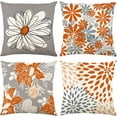 thumbnail image 1 of Orange Decorative Throw Pillow Covers 18x18 Set of 4, Burnt Orange and Gray Modern Daisy Floral Pillows Linen Pillow Covers for Couch Sofa Living Room, 1 of 6