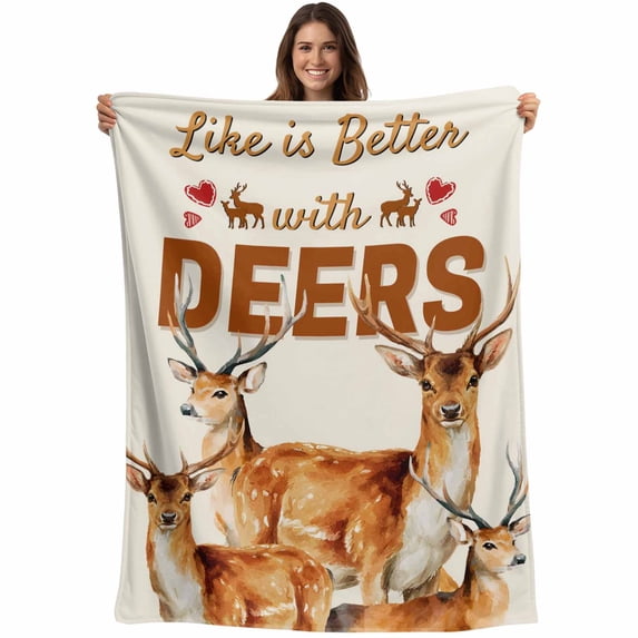 Orange Deer Blanket Soft Cozy Warm Throw Blanket for Couch, Plush Fuzzy Flannel Fleece Blankets for Sofa, Wildlife Elk Animals Rustic Farmhouse Bed Blankets Lightweight Gifts for Women, 50"x80"
