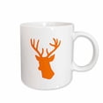 thumbnail image 1 of 3drose, Orange Deer Head Silhouette on White. Modern Country Stag with Antlers, 15oz Mug, 1 of 6