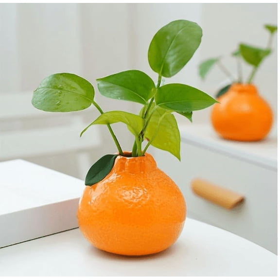 Orange Design Ceramic Vase,Orange Fruit Decor,Orange Vase,Suitable for Hydroponics Decorative Ceramic Vase for Living Room,Bookshelf,Office Home Decor,4x3inch