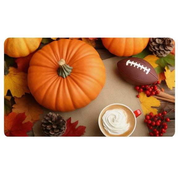Orange Desk Mat,A cup of coffee with whipped cream next to a football and pumpkins,Large Mousepad for Desk,Cloth Mousepad,Keyboard Desk Pad