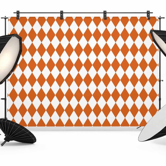Orange Diamond Plaid Photography Backdrop 7x5FT, White Geometric Check Abstract Modern Photo Backdrops, Background for Photography Studio Photo Studio Background, Back Drop for Photoshoot