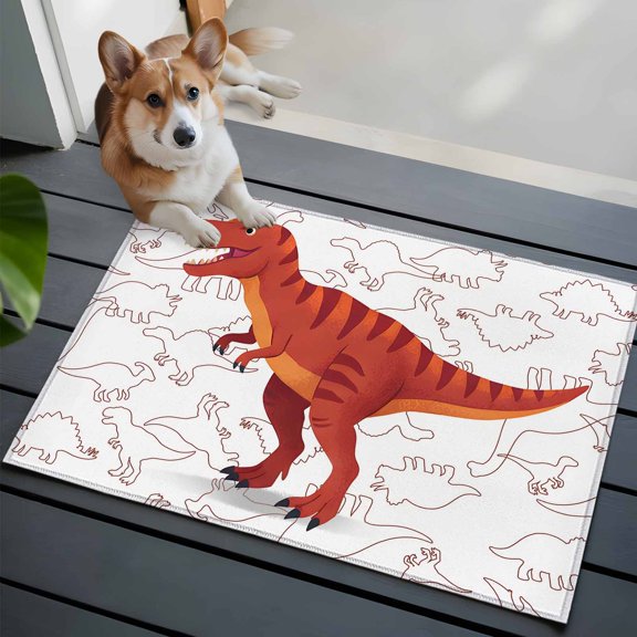 Orange Dinosaur Front Door Rugs 2x3 ft Sketching Edges Dinosaur Cartoon Animal Small Rug for Entryway Non Slip Washable Bathroom Door Mat Absorbent Floor Mat for Indoor Entrance