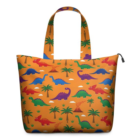 Orange Dinosaur Volcano Pattern Travel Tote Bags for Women Carry On,Large Weekender Bags for Women Travel,Multi Functional Duffle Bag for Work,Shopping,Sports