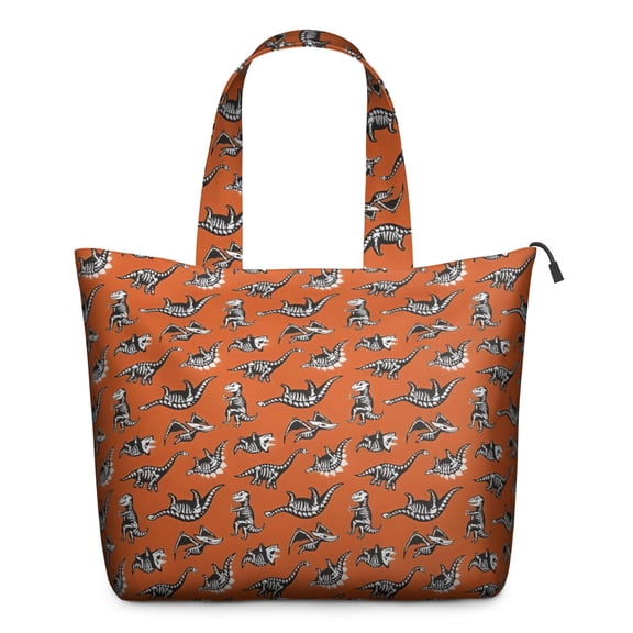 Orange Dinosaurs Skeletons Pattern Travel Tote Bags for Women Carry On,Large Weekender Bags for Women Travel,Multi Functional Duffle Bag for Work,Shopping,Sports