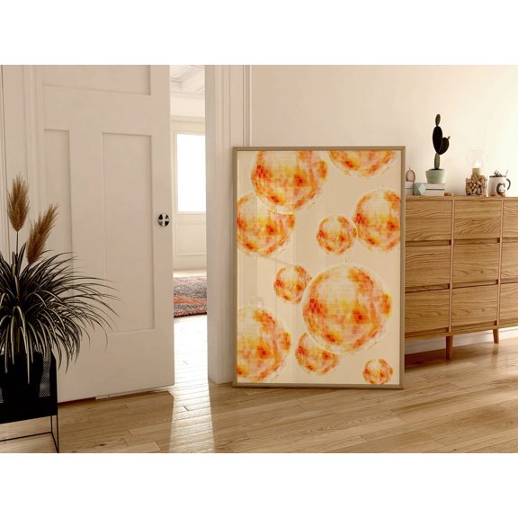 Orange Disco Ball Illustration Wall Art Trendy Bar Cart Decor, Unframed Canvas Size 8x12