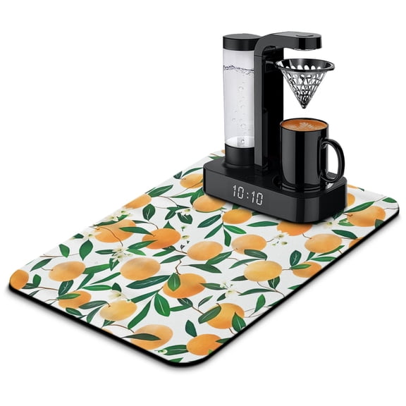 Orange Dish Drying Mat 23.5x15.5in, Cute Sweet Fresh Summer Fruit Cartoon Orange Lover Absorbent Kitchen Mat