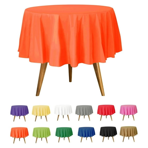 Orange Disposable Plastic Tablecloth for Round Tables (36 Pack) Table Cloths for Parties, Events & Weddings, Indoors & Outdoors, 84 inches, Plastic Table Cover