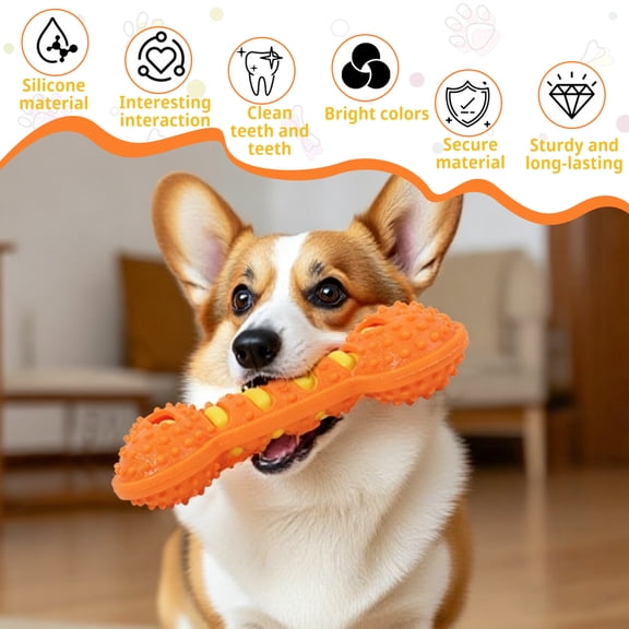 Orange Dog Chew Toy, TPR Bone Shaped Squeaky Dog Toy, Durable Teeth Cleaning Puppy Toy for Small Medium Dogs, Interactive Pet Toy for Boredom Relief