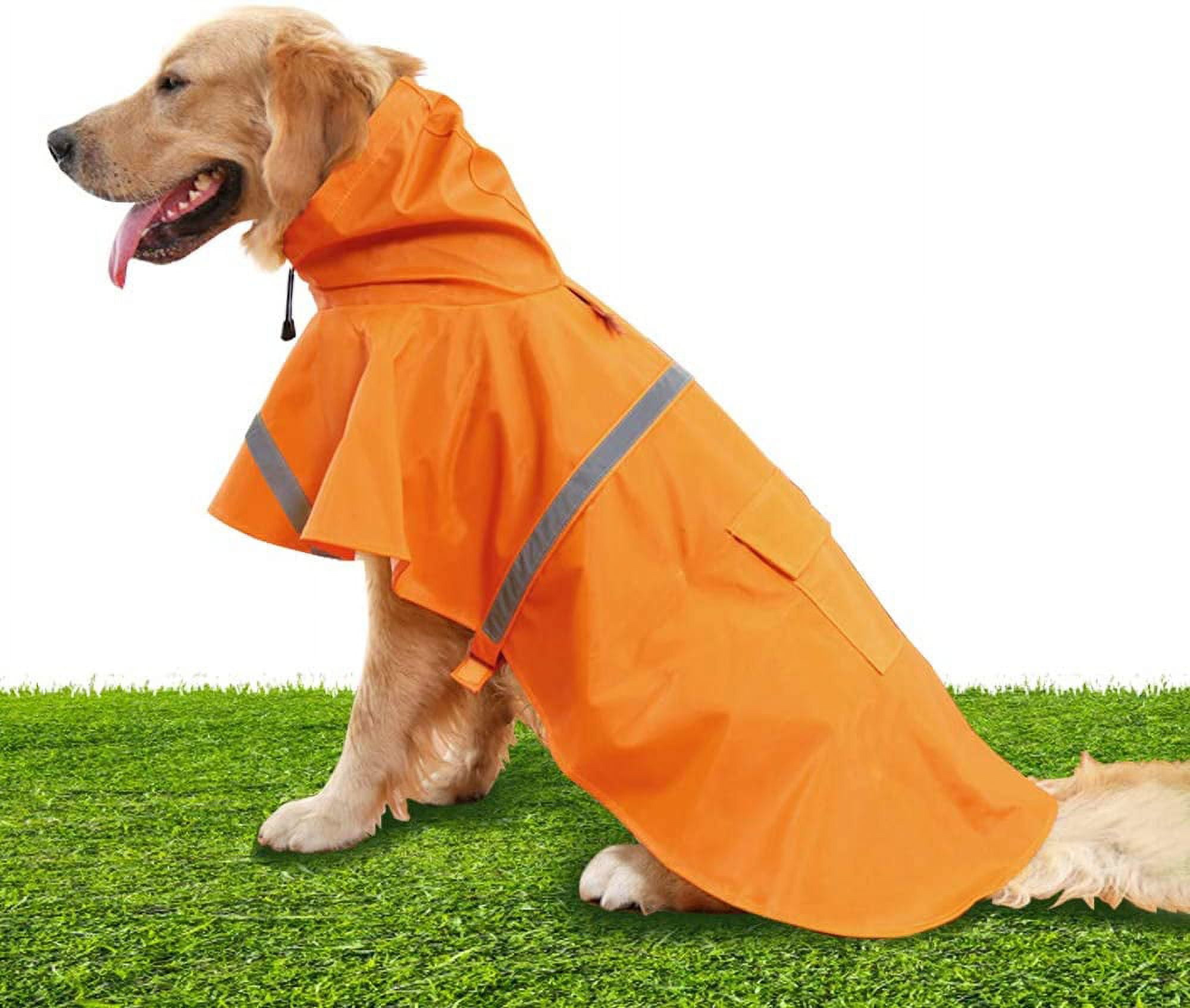 Orange Dogs Raincoat, Adjustable Stylish Dog Hoodie Poncho with Safety