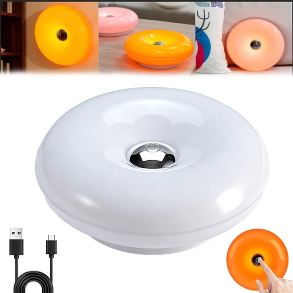 Orange Donut Lamp, Creative Donut Wall Sconce Lamp & Table Light, 3-Color Dimmable Touch Nightstand Lamps, Aesthetic Ambient Lighting for Bedroom Living Room (White, Rechargeable)