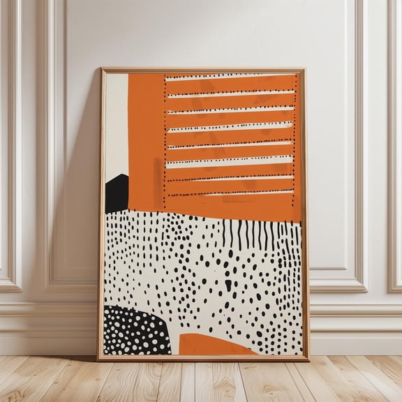 Orange Dotted Abstract Mid Century Modern Wall Decor Geometric Art Print, Stretched Canvas 16x20in