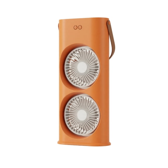 Orange Double Head Desktop Fan Usb Rechargeable Portable Personal Cooling Fan 6 Inch Dual Air Outlets Small Table Fan for Home Office Desk Summer Use 1 Piece
