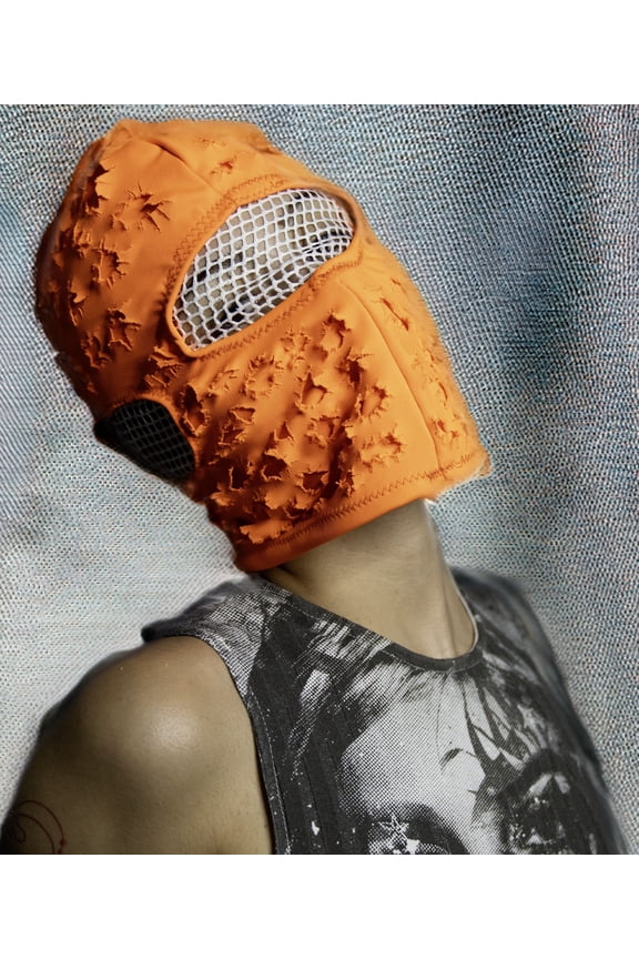 Orange Double Layered Ripped Pattern Ski Mask & Balaclava  Modern Style with White Mesh Details"