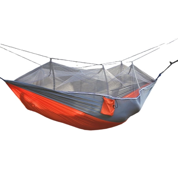 Orange Double Person Mosquito Net Hammock, Portable Nylon Camping Swing with Net for Outdoor Hiking, One Size