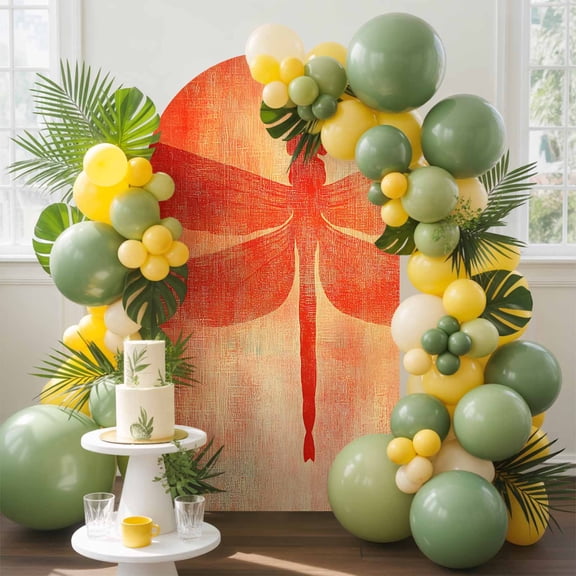 Orange Dragonfly Painting Arch Backdrop Cover, 4FT, Abstract Art Spandex Arch Covers Double-Sided Backdrop for Wedding Birthday Party Photo Background Decoration
