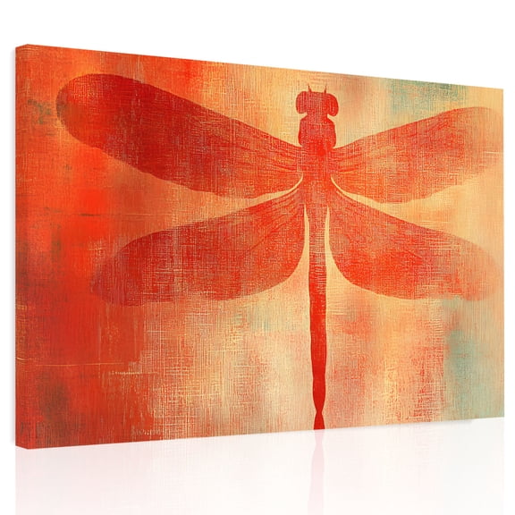 Orange Dragonfly Painting Canvas Print Wall Art, Abstract Art Wall Decor Modern Artwork Paintings Pictures for Living Room Framed and Stretched Ready to Hang, 24" x 32"