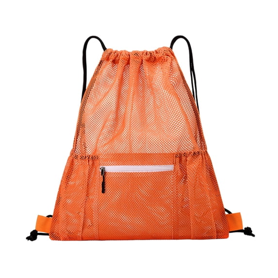 Orange Drawstring Sports Backpack Durable Polyester Bag with Large Compartment for Gym Beach Cycling Basketball Football and Hiking