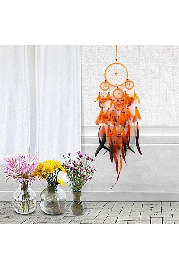 Orange Dream Catcher Large Handmade Moon Design Home Room Decor Wall Hanging Craft