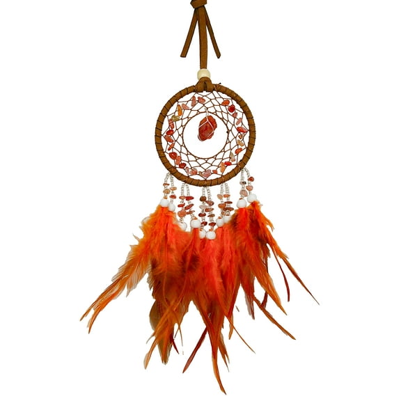 Orange Dreamcatcher for Sacral Chakra Healing. Uses Orange Feathers and Carnelian Stones to Provide Protection and Creative Energy in Bedrooms, Meditation Spaces, Nurseries