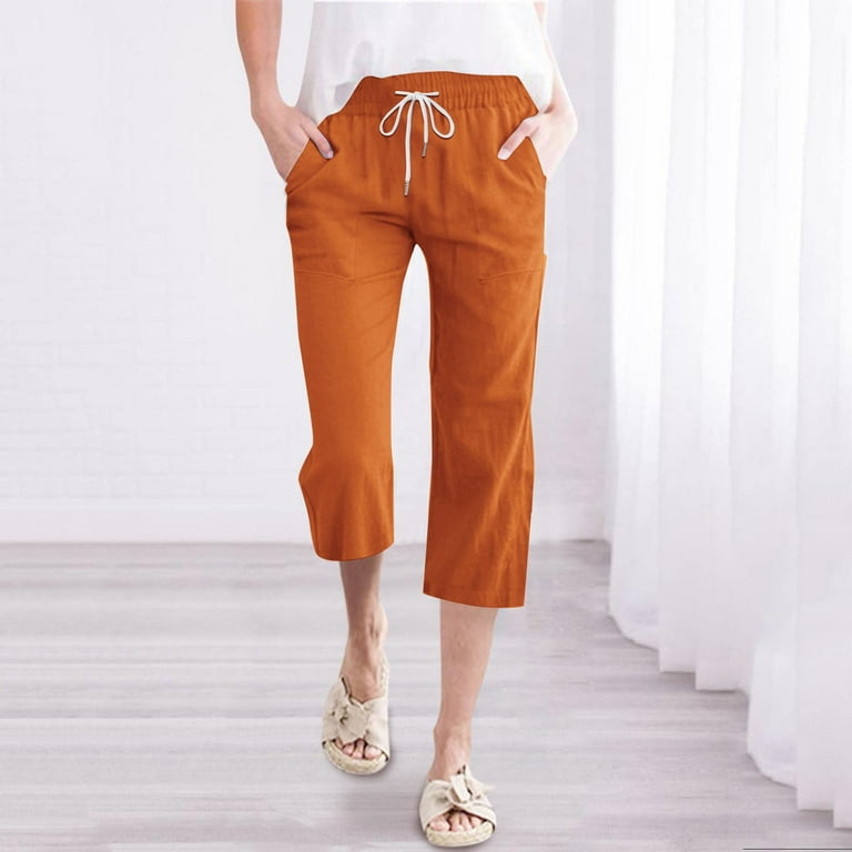 Orange Dress Pants Women Linen Going Out Outfits For Women Work Pants For Women Women High Waisted Wide Leg Pants Fashion Drawstring Elastic