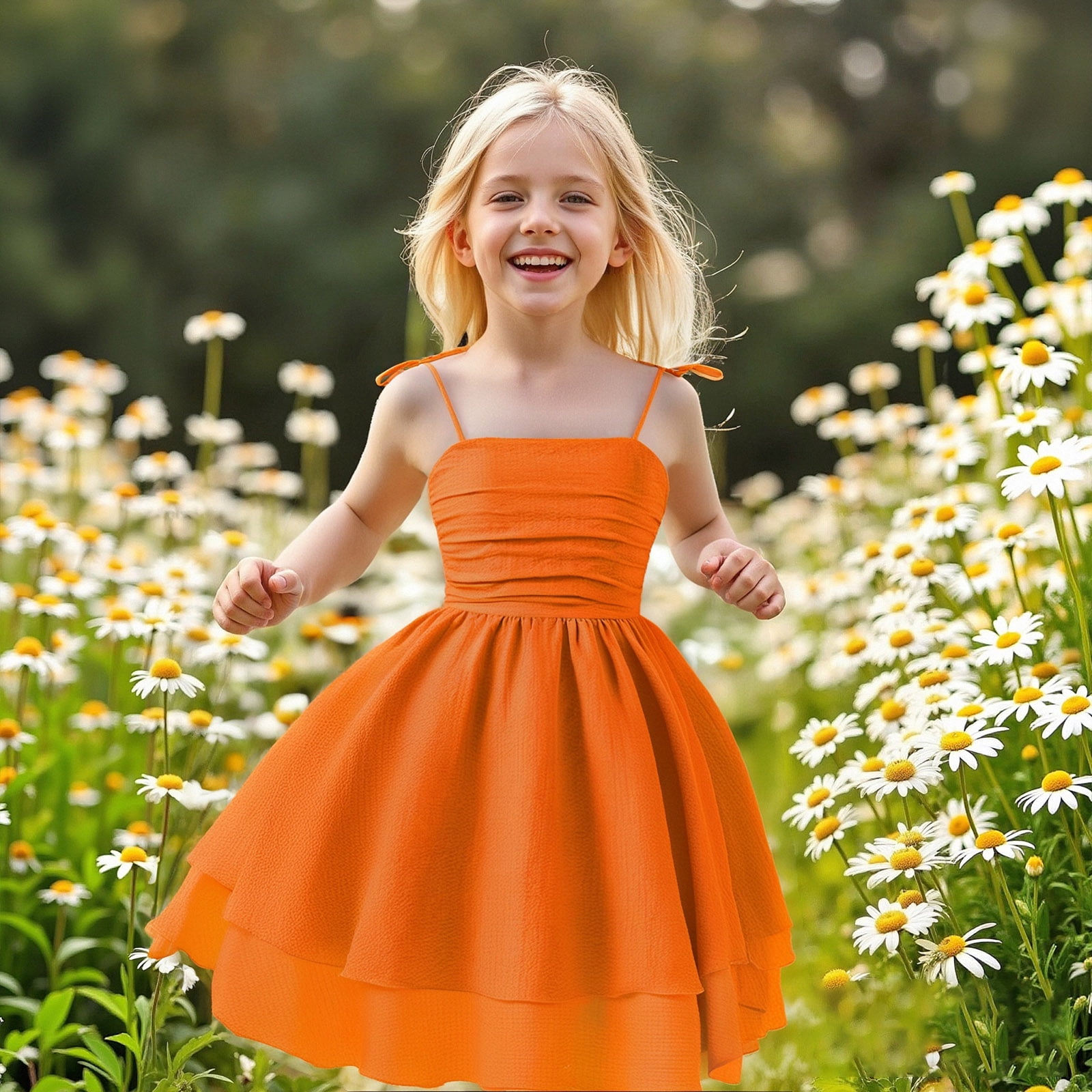 orange dress 5t Orange Dress for Girls Spaghetti Strap Tulle Dress Girls Birthday Dress  Toddler Little Girl Dresses 11-12 Years