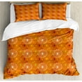 thumbnail image 1 of Orange Duvet Cover Set, Grunge Radial Pattern Abstract Floral Inspired Doodle Hand Drawn Blossoms, Decorative 3 Piece Bedding Set with 2 Pillow Shams, Queen Size, Yellow Brown White, by Ambesonne, 1 of 3