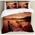thumbnail image 1 of Orange Duvet Cover Set, Old Rustic Pier on the Beach and Romantic Tranquil Sky Pure Twilight Concept Scenic, Decorative 3 Piece Bedding Set with 2 Pillow Shams, Queen Size, Orange, by Ambesonne, 1 of 3