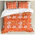 thumbnail image 1 of Orange Duvet Cover Set Queen Size, Hawaiian Pattern with Tropical Climate Hibiscus Flowers Abstract Summer Flourish, Decorative 3 Piece Bedding Set with 2 Pillow Shams, Orange White, by Ambesonne, 1 of 3