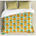 thumbnail image 1 of Orange Duvet Cover Set, Repetitive Vitamin C Half Cut Fruits Leaves Drawing Illustration Print, Decorative 3 Piece Bedding Set with 2 Pillow Shams, King Size, Pale Blue and Orange, by Ambesonne, 1 of 3
