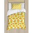 thumbnail image 1 of Orange Duvet Cover Set, Theme Girlish Pattern with Doodle Flowers and Green Leaves, Decorative 2 Piece Bedding Set with 1 Pillow Shams, Twin Size, Apple Green Orange, by Ambesonne, 1 of 3
