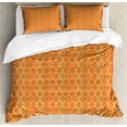 thumbnail image 1 of Orange Duvet Cover Set, Vibrant Old Fashion Trippy with Unusual Shapes in Earthen Toned Display, Decorative 3 Piece Bedding Set with 2 Pillow Shams, Queen Size, Multicolor, by Ambesonne, 1 of 3