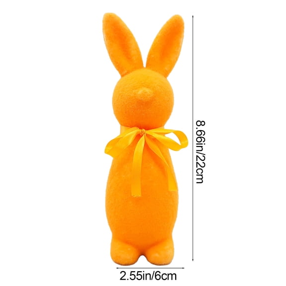 Orange Easter Flocked Bunny With Bow Standing Figurine Foam Decoration For Home Shelf Mantel Or Tabletop Festive Spring Accent