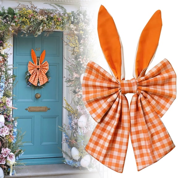 Orange Easter Tree Topper Bow 16 Inch Easter Bunny Ears Wreath Bow Easter Wreath Bow for Front Door, Decorative Fabric Bow for Easter Tree Decorations Spring Holiday Party Decor