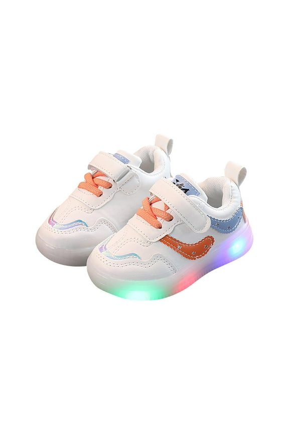 Orange Easy On/Off Light Up Board Sneakers For Kids, Featuring Soft Comfortable Sole And Adjustable Strap For Everyday Wear