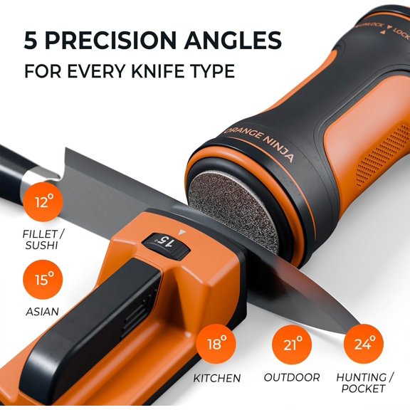 Orange  Electric Rolling Knife Sharpener - 5 Adjustable Sharpening Angles (12  24  )- 3-Stage Diamond & Ceramic Sharpening Discs  Fast & Easy Electric Knife Sharpener Kit