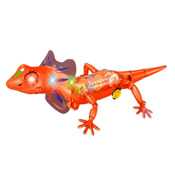Orange Electric Sound Light Lizard Toy Transparent Gear Reptile Model Walking Music Flashing Kids Fun Play