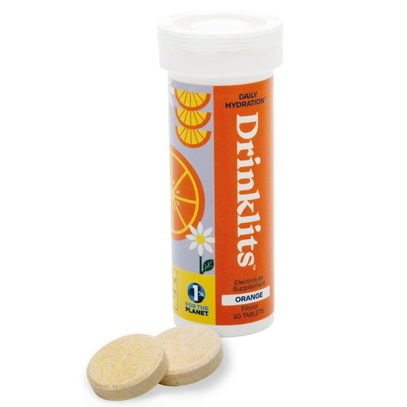 Orange Electrolyte Tablets for Hydration | Great Taste - Natural Flavor - 0g Sugar | Single Tube (10 Tablets/Servings)